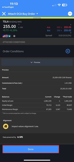 The OCA order preview on the iPhone. 